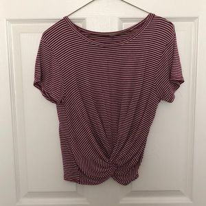 Maroon and white striped crop top